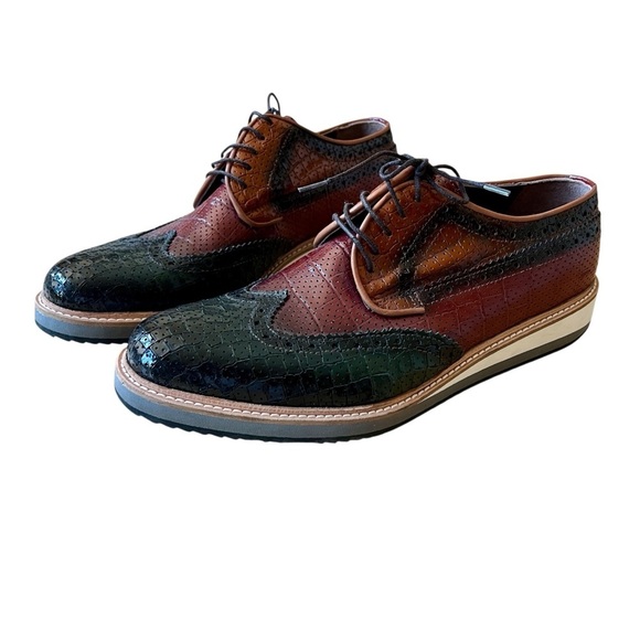 S’ BAKER LEATHER DERBY SHOES MEN 42 US 9 REPTILE WINGTIP LEATHER OFFICE MODERN - Picture 1 of 12